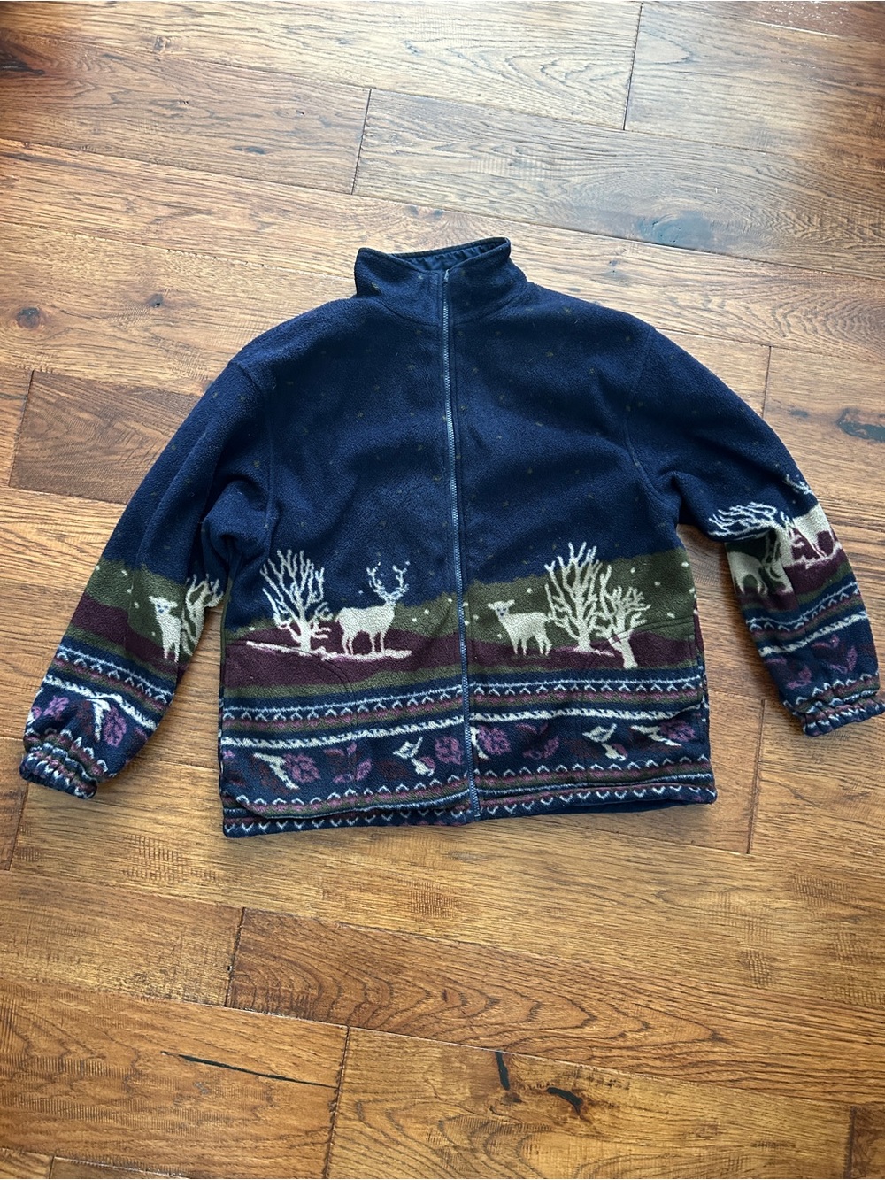 Vtg Northern Reflections Reversible Fleece Jacket Deer Nature Scene Women’s Sz M